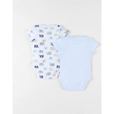 Ensemble de 2 bodies éléphants en coton écru/bleu ciel BLANC 2 - vertbaudet enfant 