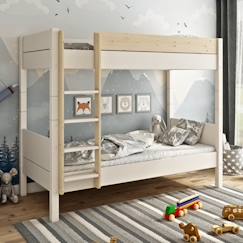 Chambre et rangement-Chambre-Lit bébé, lit enfant-Lit superposé en pin blanc et bois 90x200 H174 Achille