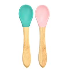 Puériculture-Repas-Cuillères bébé en bambou et silicone - MINIKOIOI - Lot de 2 - Rose