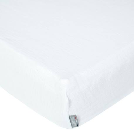 Drap housse uni en gaze de coton Blanc 90x190 BLANC 1 - vertbaudet enfant 