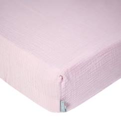 Linge de maison et décoration-Drap housse uni en gaze de coton Vieux Rose 60x120