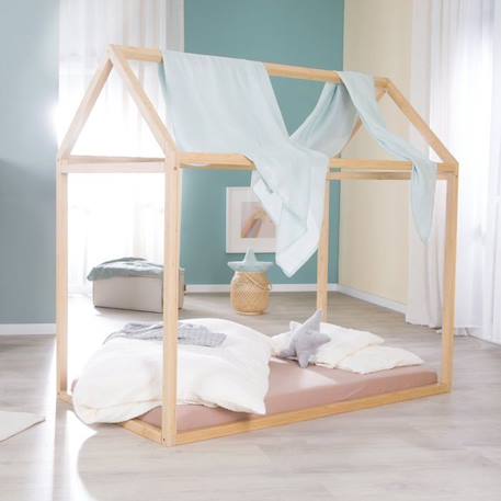 Lit Cabane 70 x 140 cm pour Enfants ROBA - Bambou Certifié FSC - Lit Montessori au Sol pour Garçon et Fille - Finition Naturelle MARRON 2 - vertbaudet enfant 