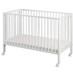 -Lit bébé à barreaux pliable - Marque - Modèle - Hêtre massif - Blanc - Matelas inclus