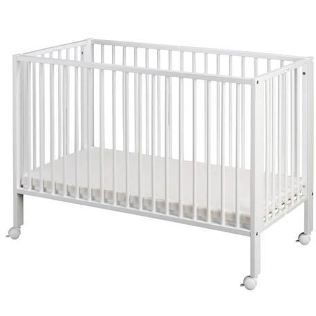 Lit bébé à barreaux pliable - Marque - Modèle - Hêtre massif - Blanc - Matelas inclus BLANC 1 - vertbaudet enfant 