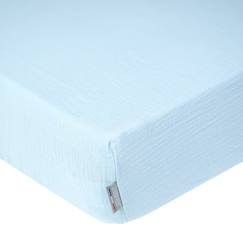 Drap housse uni en gaze de coton Bleu 60x120  - vertbaudet enfant