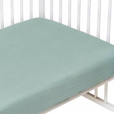 Drap housse uni en gaze de coton - SEVIRA KIDS - Vert Eucalyptus - Naturelle - Chambre - Uni VERT 2 - vertbaudet enfant 