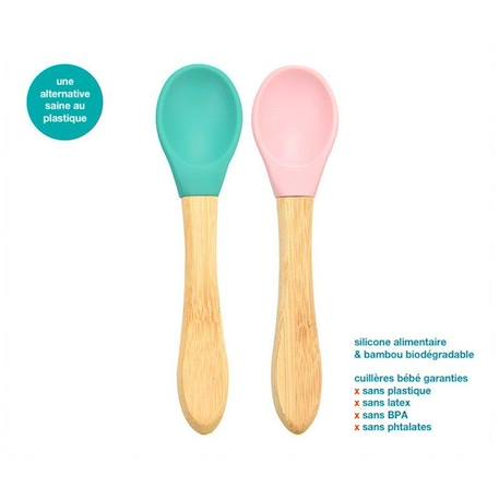 Cuillères bébé en bambou et silicone - MINIKOIOI - Lot de 2 - Rose ROSE 2 - vertbaudet enfant 