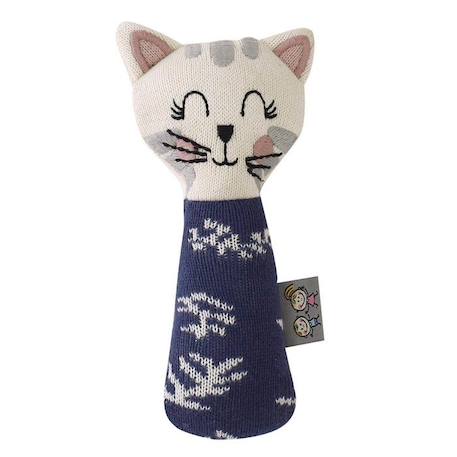 Hochet tricoté en coton bio - Chaton - Bleu - SEVIRA KIDS - 14,5 cm x 6,6 cm BLEU 1 - vertbaudet enfant 