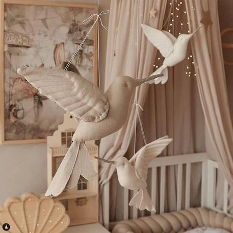 Sevira Kids - Trophée mural enfant  Colibri en lin Ecru - Écru BEIGE 3 - vertbaudet enfant 