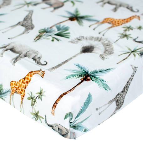 Drap-housse en coton, Safari Multicolore 90x190 BLANC 1 - vertbaudet enfant 