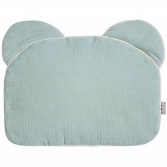 Chambre et rangement-Literie-Oreiller-Oreiller bébé plat ourson en gaze de coton - SEVIRA KIDS - Jeanne Vert de gris - Nomade - 27x35 cm