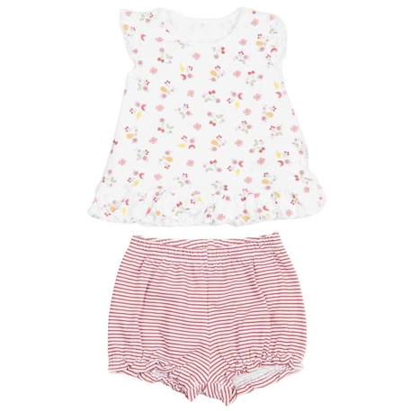 Bébé-Ensemble t-shirt et short bébé en coton biologique, Cerise Blanc