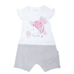 -Combishort bébé encoton jacquard biologique, Doris Blanc / Gris