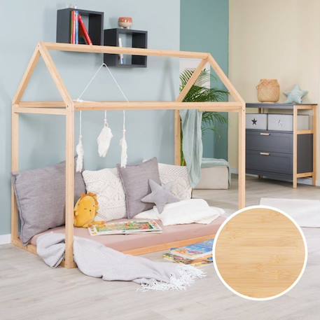 Lit Cabane 70 x 140 cm pour Enfants ROBA - Bambou Certifié FSC - Lit Montessori au Sol pour Garçon et Fille - Finition Naturelle MARRON 6 - vertbaudet enfant 