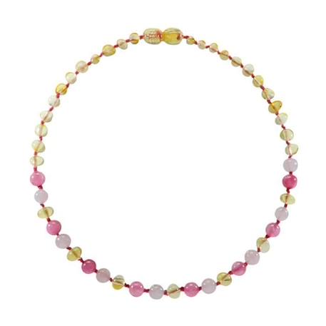 Collier Quartz - Calcédoine - Ambre - Bébé - Nourrisson - Pierres naturelles - Apaise et soulage bébé - Lithothérapie - Idée cadeau ROSE 1 - vertbaudet enfant 