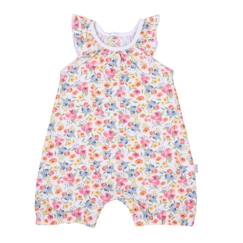 Bébé-Manteau, combipilote, nid d'ange-Combipilote-Combishort bébé fille en coton bio, Fleurs