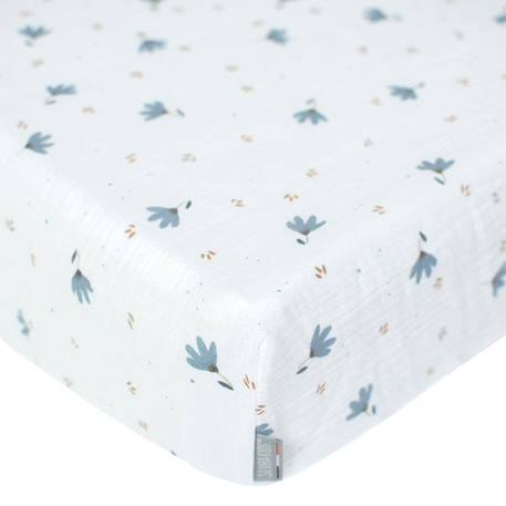 Drap-housse en gaze de coton, Bleuet BLANC 1 - vertbaudet enfant 