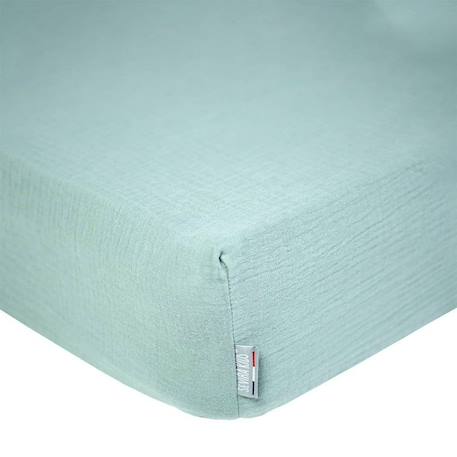 Drap housse uni en gaze de coton Vert Eucalyptus 90x190 VERT 1 - vertbaudet enfant 