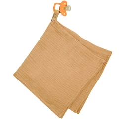 Doudou lange attache tétine en gaze de coton - SEVIRA KIDS - Jeanne - Camel - Mixte - 0 mois - 40 cm x 40 cm  - vertbaudet enfant