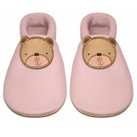 Chaussons bébé en cuir souple - SEVIRA KIDS - OURSON - Rose - Bébé - Matériaux écologiques ROSE 1 - vertbaudet enfant 