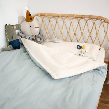 Housse de couette réversible en Lin lavé - Vert de gris - 80x120 cm - Sevira Kids VERT 2 - vertbaudet enfant 