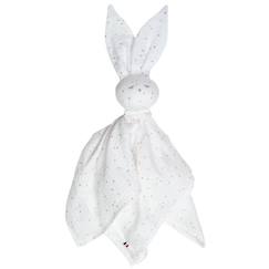 -Doudou plat Lapin personnalisable Jeanne - Blanc à pois or - Sevira Kids