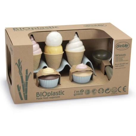 Jouet bioplastique - DANTOY - Coffret de cupcake et créme glacée - 8 pièces - Multicolore - 90% Canne à sucre BEIGE 4 - vertbaudet enfant 