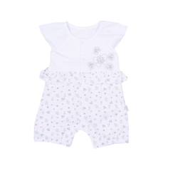 -Combishort bébé en coton bio - Emma - Blanc / Gris - Illustrations florales - Boutons - Certifié GOTS