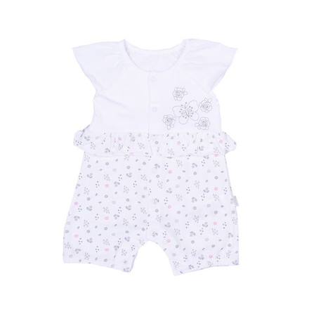 Combishort bébé en coton bio - Emma - Blanc / Gris - Illustrations florales - Boutons - Certifié GOTS BLANC 1 - vertbaudet enfant 