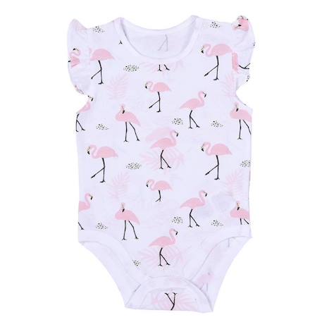 Body bébé sans manches en coton bio, Flamants roses BLANC 1 - vertbaudet enfant 