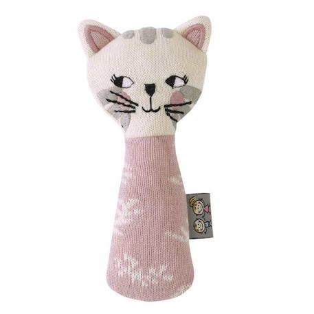 Hochet tricoté en coton bio - SEVIRA KIDS - Chaton - Rose - 0 mois - Naissance - 14,5 cm x 6,6 cm ROSE 1 - vertbaudet enfant 