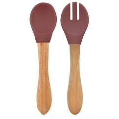 Puériculture-Repas-Set de couverts en bambou et silicone (lot de 2) - Terracotta