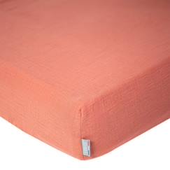 -Drap housse uni en gaze de coton Terracotta 90x190