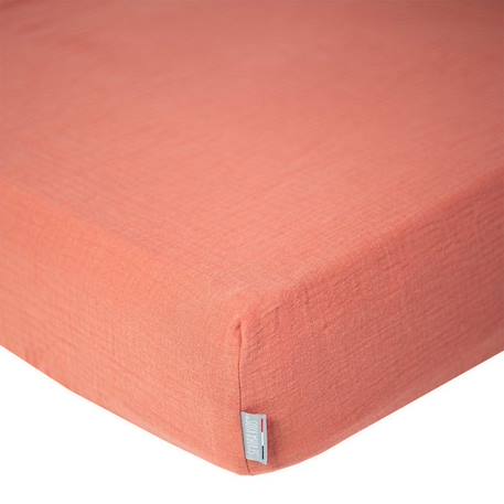 Drap housse uni en gaze de coton Terracotta 90x190 ORANGE 1 - vertbaudet enfant 