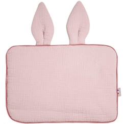 -Oreiller plat lapin en gaze de coton, Jeanne Vieux Rose TU