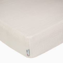 -Drap housse uni en gaze de coton Beige 60x120