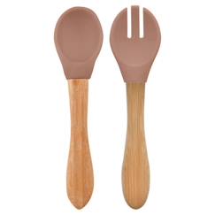 Puériculture-Repas-Vaisselle, coffret repas-Set de couverts en bambou et silicone - Minikoioi - Caramel - Pour bébé - 14,5 cm x 3 cm