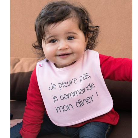 Bavoir bébé personnalisé - Je pleure pas - je commande mon dîner - Rose ROSE 2 - vertbaudet enfant 