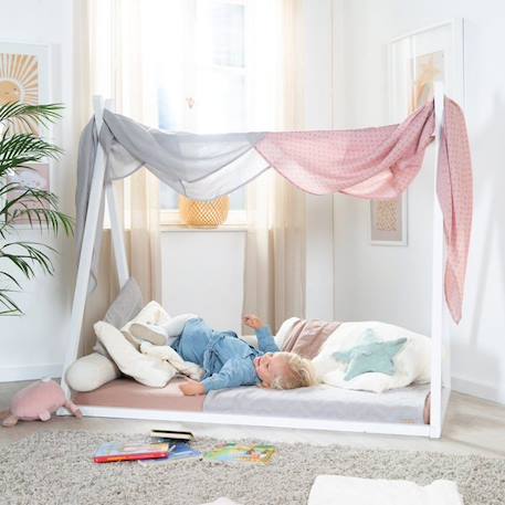 Lit Tipi 70 x 140 cm pour Enfants ROBA - Bambou Certifié FSC - Lit Indien pour Garçon et Fille - Bois Laqué Blanc BLANC 6 - vertbaudet enfant 