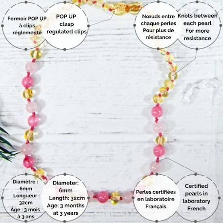 Collier Quartz - Calcédoine - Ambre - Bébé - Nourrisson - Pierres naturelles - Apaise et soulage bébé - Lithothérapie - Idée cadeau ROSE 4 - vertbaudet enfant 