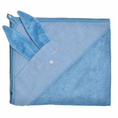 Linge de maison et décoration-Linge de bain-Cape de bain en bambou et gaze de coton - SEVIRA KIDS - Lapin Denim - Grande taille - Douceur et chaleur