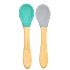 Cuillères bébé en bambou et  silicone (lot de 2) - Gris  - vertbaudet enfant