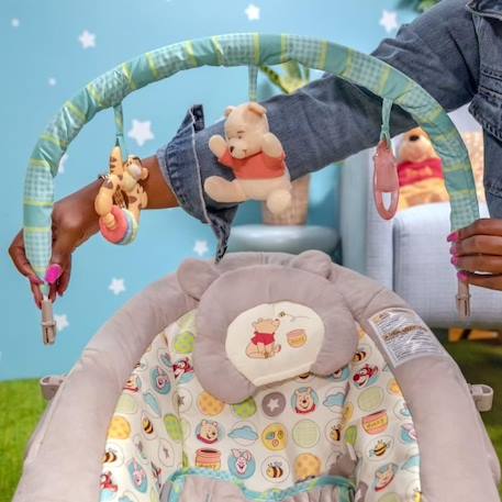 DISNEY BABY Transat Winnie l'Ourson, Cale tête ergonomique amovible, Vibrations, 7 mélodies, Arche d'éveil avec 3 jouets MARRON 3 - vertbaudet enfant 