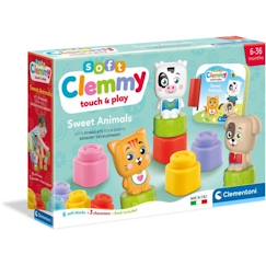 Jouet-Jeux éducatifs-Lire, écrire, compter et heure-Clementoni - Cubes & Animaux Soft Clemmy - 6 cubes + 3 personnages + Livre
