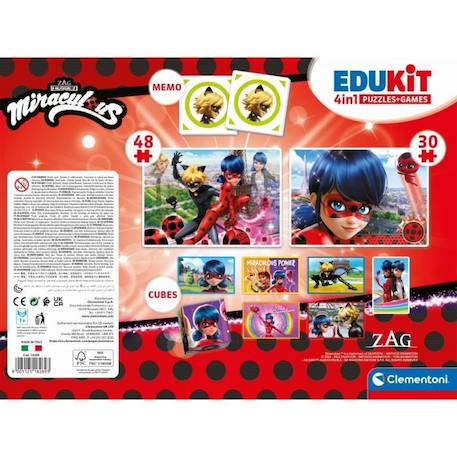 Coffret d'activités préscolaires 4 en 1 Miraculous - Clementoni - 2 puzzles, 6 cubes et un mémo BLANC 3 - vertbaudet enfant 