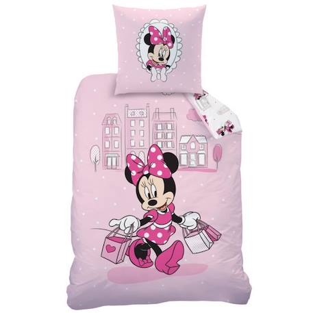 Parure de lit enfant Minnie Mouse Shopping - Disney - 140x200 cm - 100% coton ROSE 3 - vertbaudet enfant 