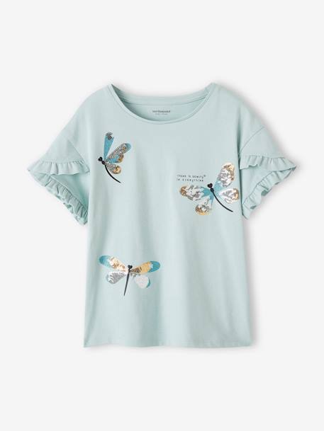 Fille-T-shirt, sous-pull-Tee-shirt rayé avec coeur en sequins fille