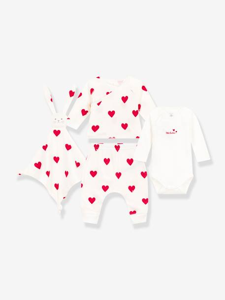 Bébé-Ensemble-Coffret cadeau coeur naissance 3 pièces et doudou lapin PETIT BATEAU