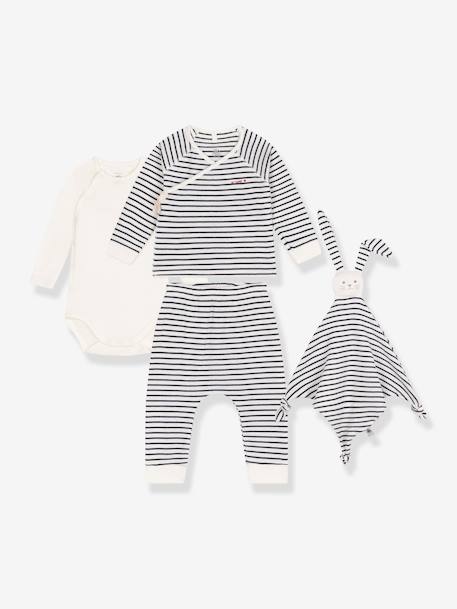 Bébé-Coffret cadeau naissance marinière 3 pièces et doudou lapin PETIT BATEAU