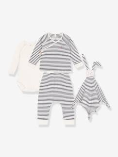 -Coffret cadeau naissance marinière 3 pièces et doudou lapin PETIT BATEAU